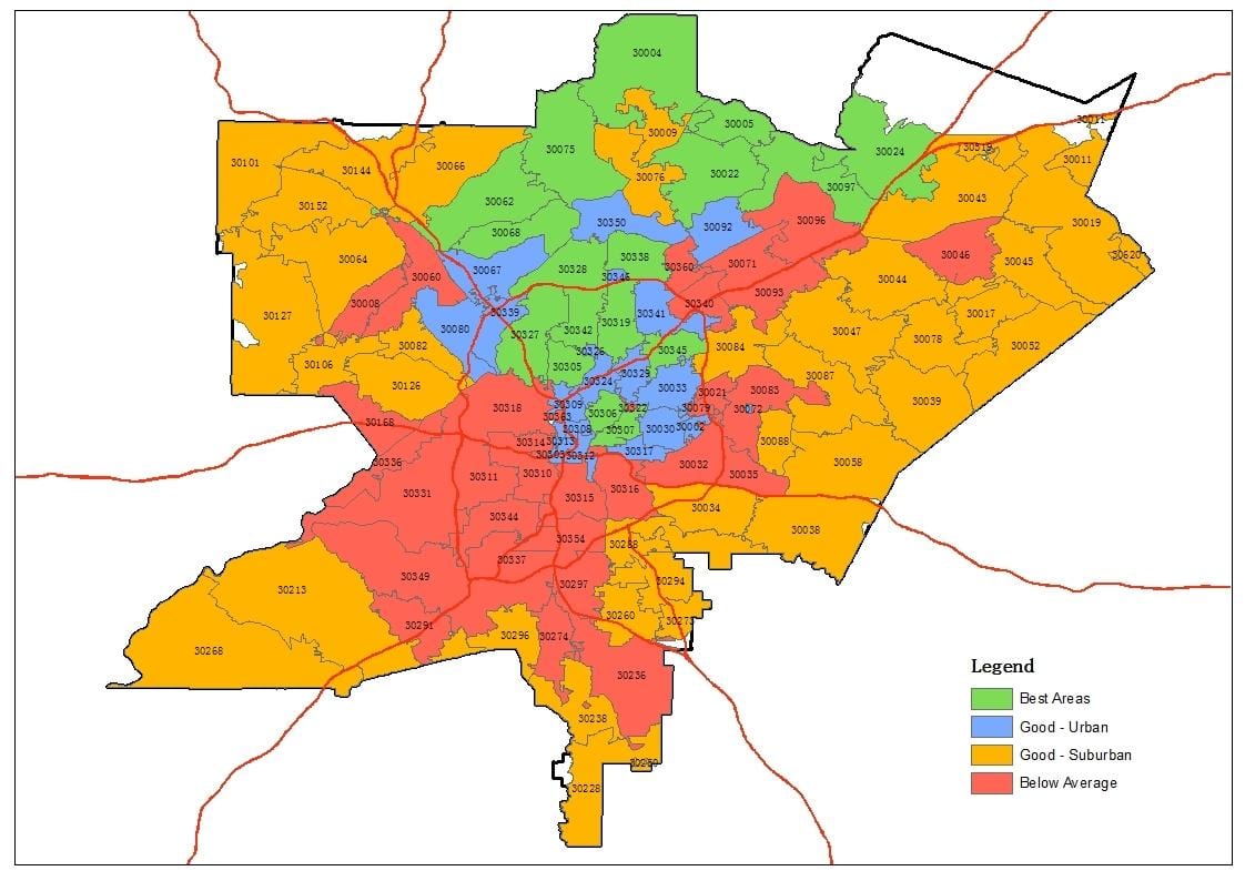 Atlanta terület irányítószám térkép